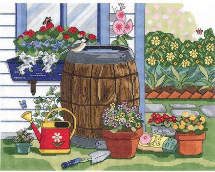 Rain Barrel and Window Box Дощова бочка та віконна коробка. Набір для вишивання хрестом. Janlynn (017-0110) - Купити в інтернет-магазині club-rukodelia.com Тел: 067-802-24-81  Купити Київ, Львів, Харків, Вінниця, Одеса, Житомир, Чернігів, Суми