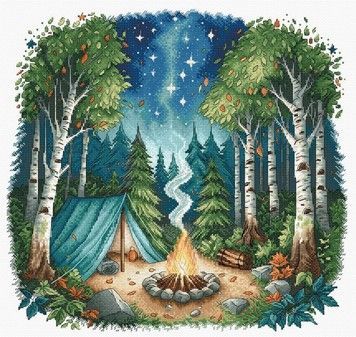 Лагерь в лесу. Camp in the Forest Набор для вышивания крестом AVA P038A - Купить в интернет-магазине club-rukodelia.com Тел: 067-802-24-81 Купить Киев, Львов, Харьков, Винница, Одесса, Житомир, Чернигов, Сумы