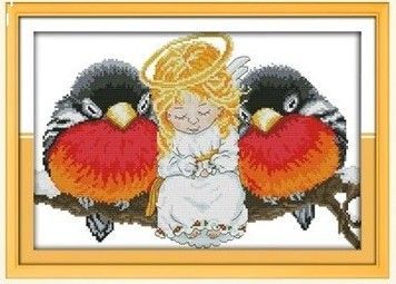 Ангел и птицы Набор для вышивания крестом с печатной схемой на ткани Joy Sunday C112 - Купить в интернет-магазине club-rukodelia.com Тел: 067-802-24-81 Купить Киев, Львов, Харьков, Винница, Одесса, Житомир, Чернигов, Сумы