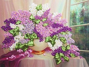 НЛ-3003 Набір для вишивання стрічками Марічка Букет бузку - Купити в інтернет-магазині club-rukodelia.com Тел: 067-802-24-81  Купити Київ, Львів, Харків, Вінниця, Одеса, Житомир, Чернігів, Суми