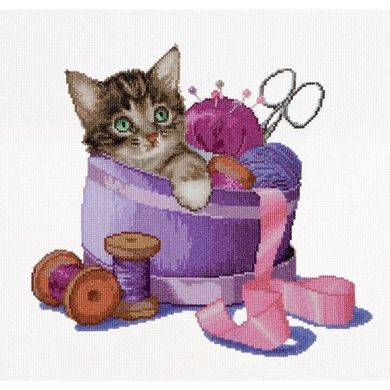 Набір для вишивання хрестиком Sewing basket kitten Aida Thea Gouverneur 736A - Купити в інтернет-магазині club-rukodelia.com Тел: 067-802-24-81  Купити Київ, Львів, Харків, Вінниця, Одеса, Житомир, Чернігів, Суми