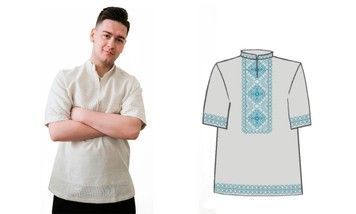Сорочка чоловіча, льон, короткий рукав, 785-14/08, розмір 44 - Купити в інтернет-магазині club-rukodelia.com Тел: 067-802-24-81  Купити Київ, Львів, Харків, Вінниця, Одеса, Житомир, Чернігів, Суми