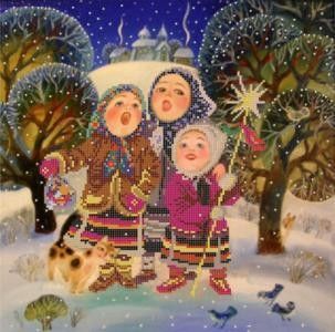 Рождественские колядки. Ткань для вышивки бисером. Картины бисером (S-144кб) - Купить в интернет-магазине club-rukodelia.com Тел: 067-802-24-81 Купить Киев, Львов, Харьков, Винница, Одесса, Житомир, Чернигов, Сумы