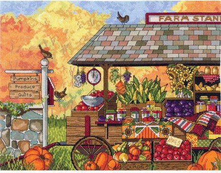 Buck's County Farm Stand Візок з овочами. Набір для вишивання хрестом. Janlynn (017-0111) - Вишивка хрестиком і бісером - Овечка Рукодільниця