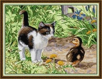 Котенок и гусенок Набор для вышивания крестом с печатной схемой на ткани Joy Sunday DA664 - Купить в интернет-магазине club-rukodelia.com Тел: 067-802-24-81 Купить Киев, Львов, Харьков, Винница, Одесса, Житомир, Чернигов, Сумы