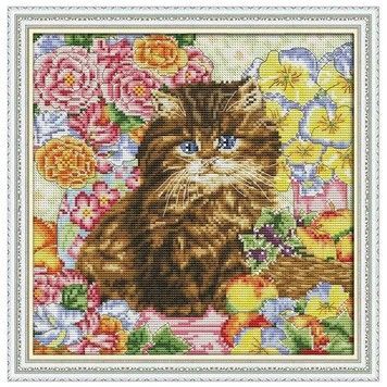 Котенок в цветах Набор для вышивания крестиком с печатной схемой на ткани Joy Sunday DA158 - Купить в интернет-магазине club-rukodelia.com Тел: 067-802-24-81 Купить Киев, Львов, Харьков, Винница, Одесса, Житомир, Чернигов, Сумы