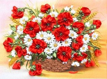 НЛ-3017 Набір для вишивання стрічками Марічка Маки і ромашки - Купити в інтернет-магазині club-rukodelia.com Тел: 067-802-24-81  Купити Київ, Львів, Харків, Вінниця, Одеса, Житомир, Чернігів, Суми