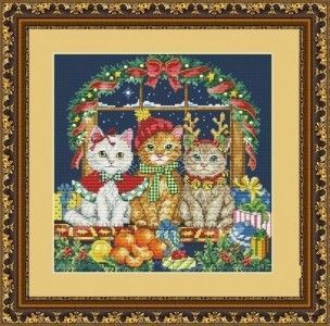 Набор для вышивания крестом Olanta &laquo;Рождественские котики&raquo; 21 &times; 21 см, 45 цветов, VN-282 - Купить в интернет-магазине club-rukodelia.com Тел: 067-802-24-81 Купить Киев, Львов, Харьков, Винница, Одесса, Житомир, Чернигов, Сумы