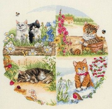 Набор для вышивания Anchor PCE895 Cats & Seasons / Котята всех сезонов - Купить в интернет-магазине club-rukodelia.com Тел: 067-802-24-81 Купить Киев, Львов, Харьков, Винница, Одесса, Житомир, Чернигов, Сумы