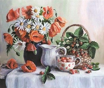 Клубничный десерт (Маки) Принт для художественной вышивки Alisena AL1028а - Купить в интернет-магазине club-rukodelia.com Тел: 067-802-24-81 Купить Киев, Львов, Харьков, Винница, Одесса, Житомир, Чернигов, Сумы
