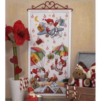 Набір для вишивання Anchor 01500 Santa Parachuting Calendar / Календар Санти з парашутами - Купити в інтернет-магазині club-rukodelia.com Тел: 067-802-24-81  Купити Київ, Львів, Харків, Вінниця, Одеса, Житомир, Чернігів, Суми