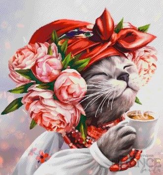 Кошка с кофе Набор для вышивки бисером по чистой основе НТ-003НВ - Купить в интернет-магазине club-rukodelia.com Тел: 067-802-24-81 Купить Киев, Львов, Харьков, Винница, Одесса, Житомир, Чернигов, Сумы